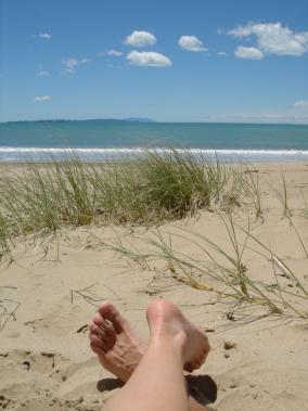 Sunbathing in Stanmore Bay